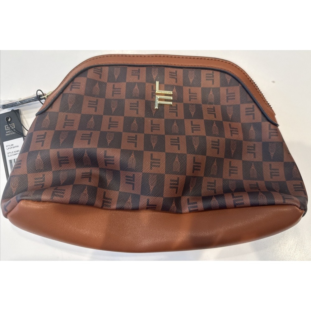 London Fog Marci Amelia Cosmetic Bag Women Small Cognac New Monogram LFCF20700